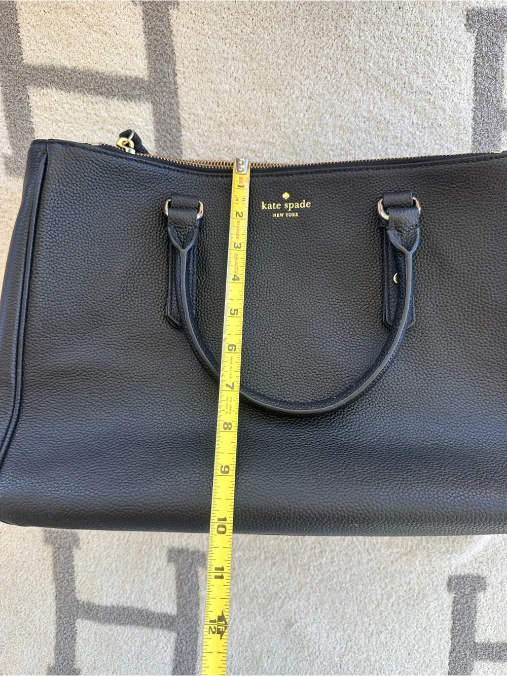 kate spade Black Pebbled Leather Satchel with Gold Logo - Picture 10 of 11